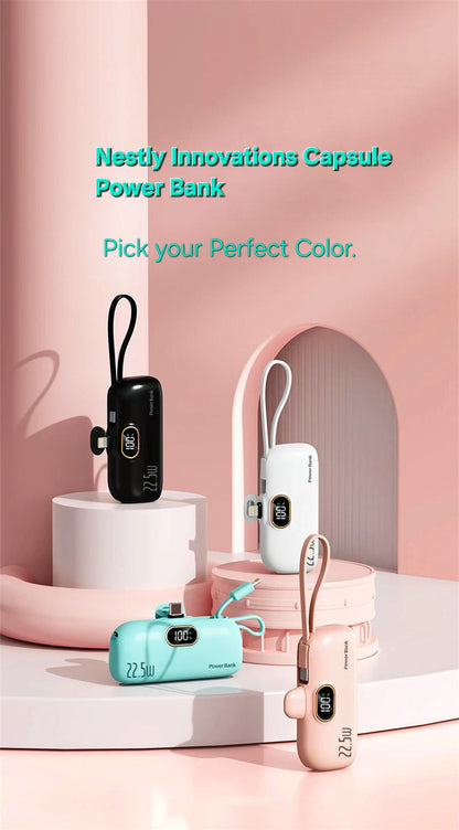Mini Capsule Power Bank with Lightning & Type C Plugs