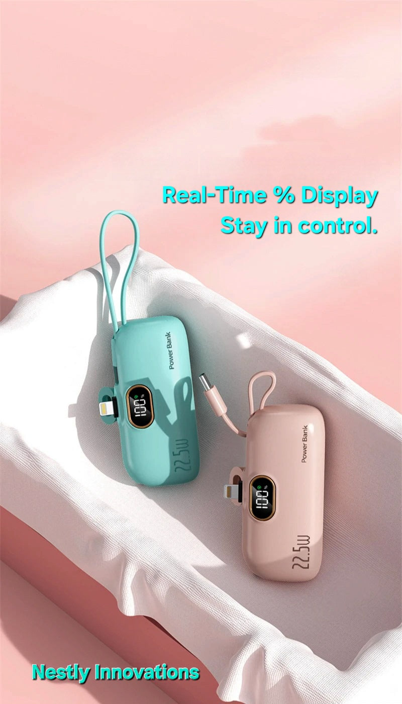 Mini Capsule Power Bank with Lightning & Type C Plugs