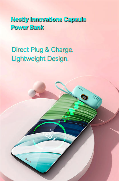 Mini Capsule Power Bank with Lightning & Type C Plugs