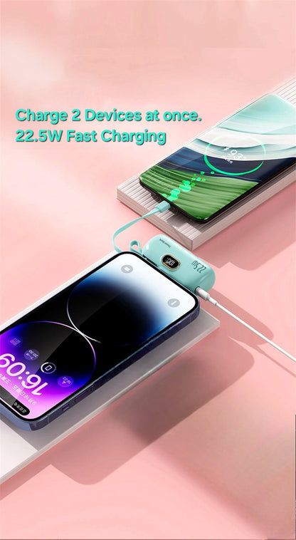 Mini Capsule Power Bank with Lightning & Type C Plugs